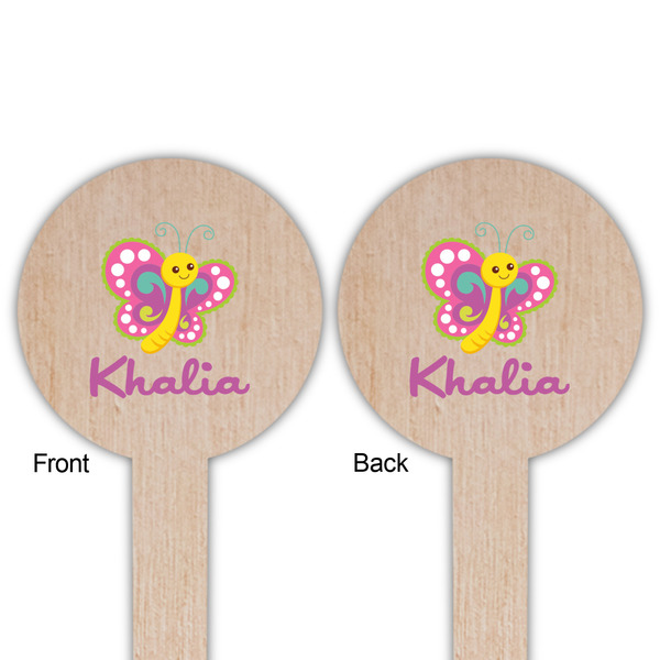 Butterflies Wooden 6" Food Pick - Round - Double Sided - Front & Back