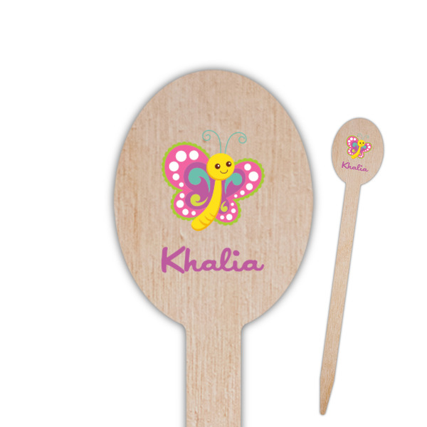 Custom Butterflies Oval Wooden Food Picks (Personalized)