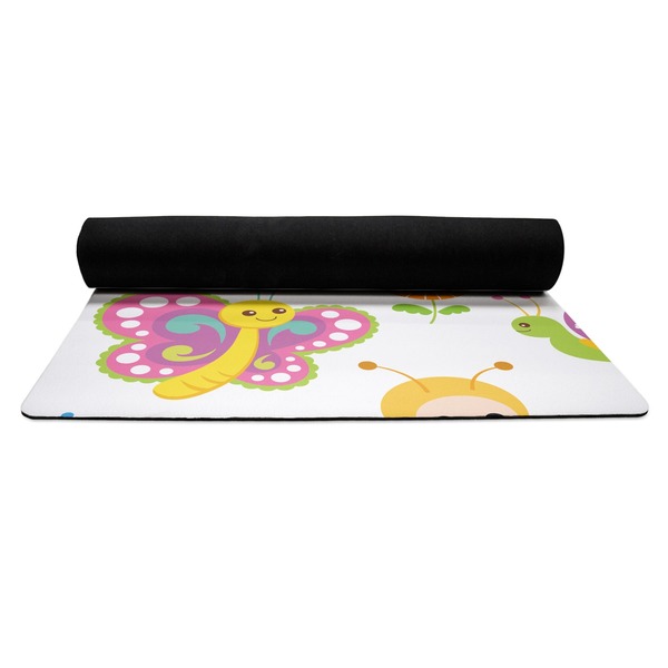 Butterflies Yoga Mat Rolled up Black Rubber Backing