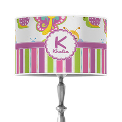 Butterflies & Stripes 12" Drum Lamp Shade - Poly-film (Personalized)