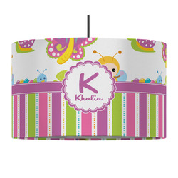 Butterflies & Stripes 12" Drum Pendant Lamp - Fabric (Personalized)