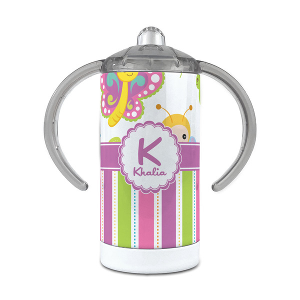 Custom Butterflies & Stripes 12 oz Stainless Steel Sippy Cup (Personalized)