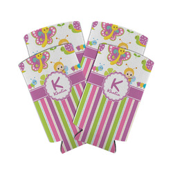 Butterflies & Stripes Can Cooler (tall 12 oz) - Set of 4 (Personalized)