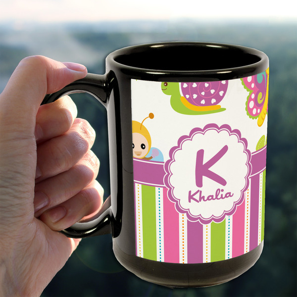 Butterflies & Stripes 15oz. Black Mug - LIFESTYLE
