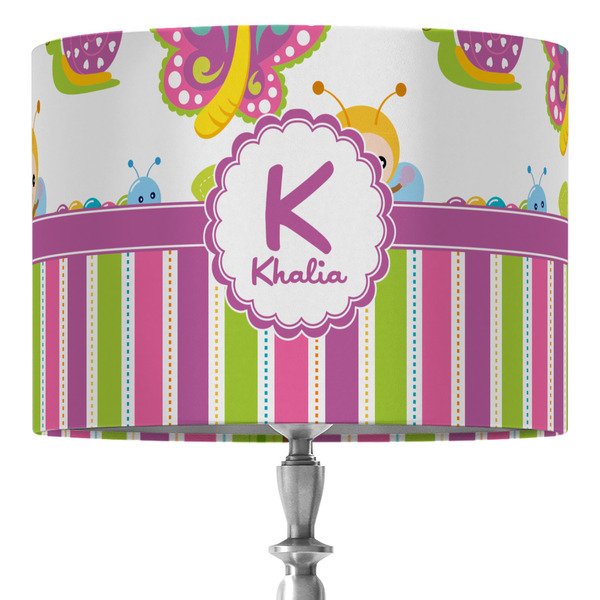 Custom Butterflies & Stripes 16" Drum Lamp Shade - Fabric (Personalized)