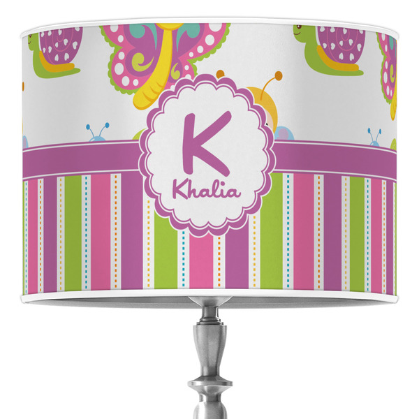 Custom Butterflies & Stripes 16" Drum Lamp Shade - Poly-film (Personalized)