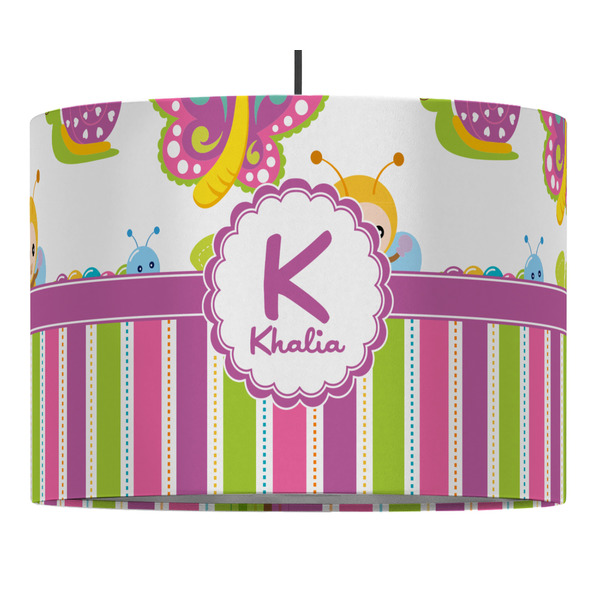 Custom Butterflies & Stripes 16" Drum Pendant Lamp - Fabric (Personalized)