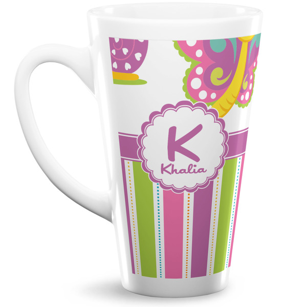 Custom Butterflies & Stripes 16 Oz Latte Mug (Personalized)