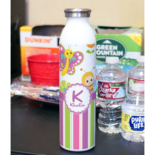 Butterflies & Stripes 20oz Water Bottles - Full Print - In Context