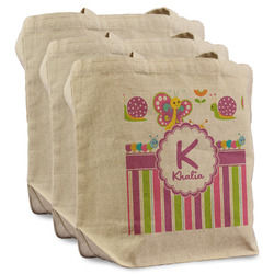Butterflies & Stripes Reusable Cotton Grocery Bags - Set of 3 (Personalized)