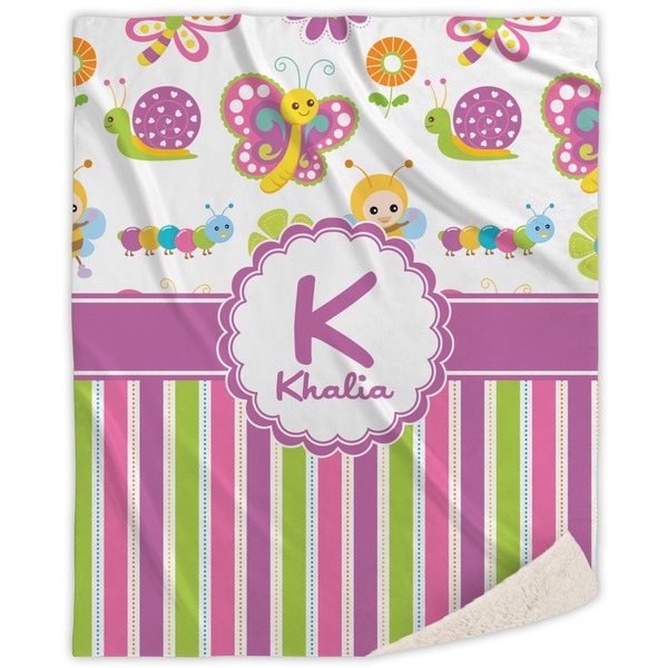 Custom Butterflies & Stripes Sherpa Throw Blanket (Personalized)