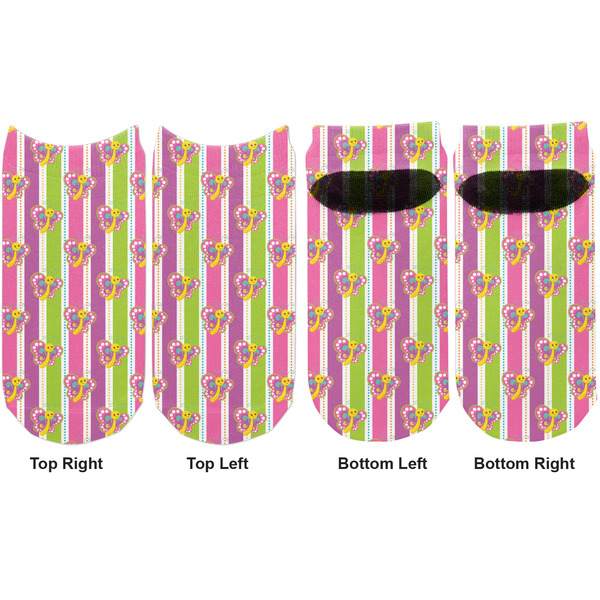 Butterflies & Stripes Adult Ankle Socks - Double Pair - Front and Back - Apvl