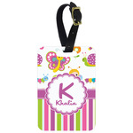 Butterflies & Stripes Metal Luggage Tag w/ Name and Initial