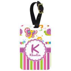 Butterflies & Stripes Metal Luggage Tag w/ Name and Initial