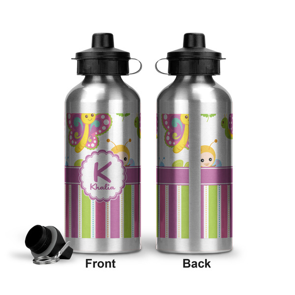 Butterflies & Stripes Aluminum Water Bottle - Front and Back