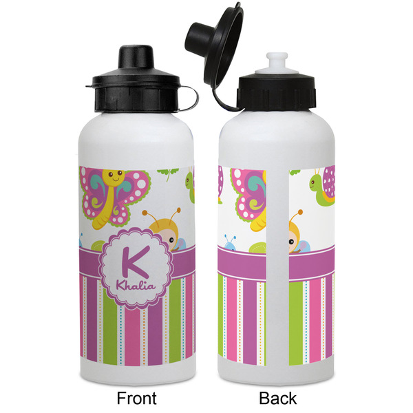 Butterflies & Stripes Aluminum Water Bottle - White APPROVAL