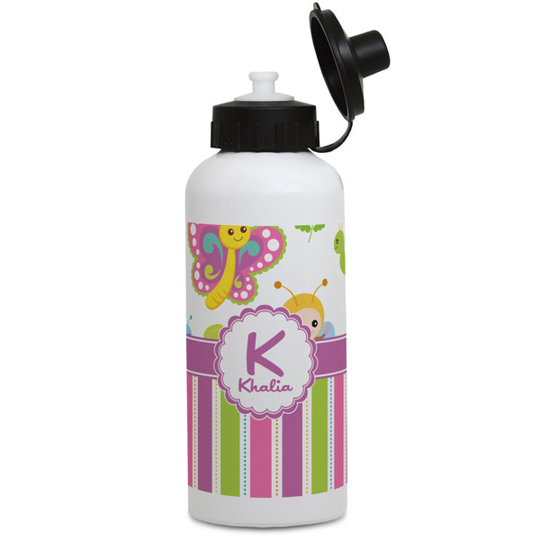 Custom Butterflies & Stripes Water Bottles - Aluminum - 20 oz - White (Personalized)