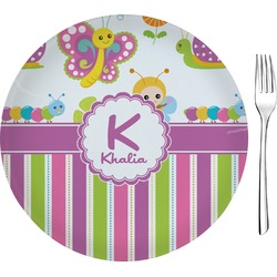 Butterflies & Stripes 8" Glass Appetizer / Dessert Plates - Single or Set (Personalized)
