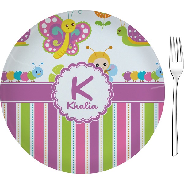 Custom Butterflies & Stripes 8" Glass Appetizer / Dessert Plates - Single or Set (Personalized)