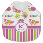 Butterflies & Stripes Jersey Knit Baby Bib w/ Name and Initial