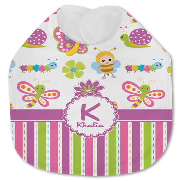 Custom Butterflies & Stripes Jersey Knit Baby Bib w/ Name and Initial