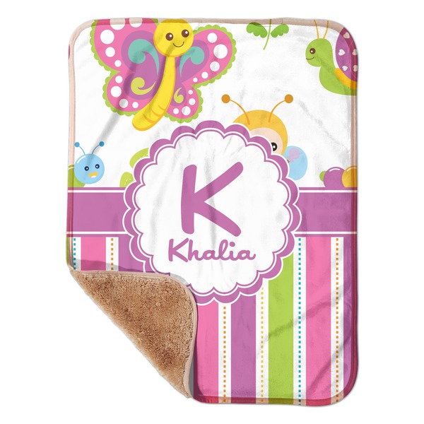 Custom Butterflies & Stripes Sherpa Baby Blanket - 30" x 40" w/ Name and Initial