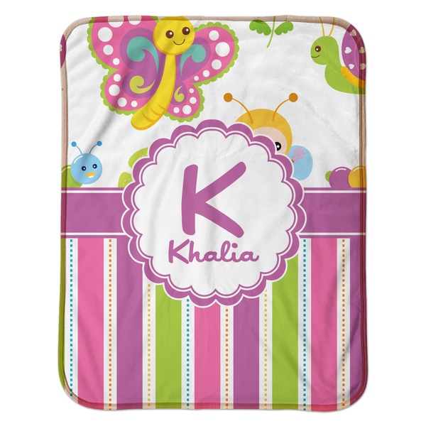Butterflies & Stripes Baby Sherpa Blanket - Flat