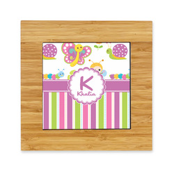 Butterflies & Stripes Bamboo Trivet with Ceramic Tile Insert (Personalized)