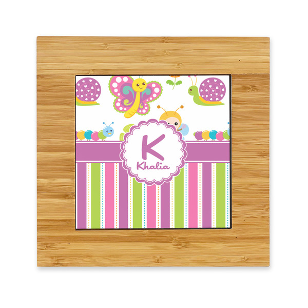 Custom Butterflies & Stripes Bamboo Trivet with Ceramic Tile Insert (Personalized)