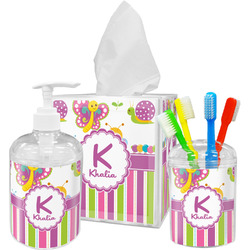 Butterflies & Stripes Acrylic Bathroom Accessories Set w/ Name and Initial