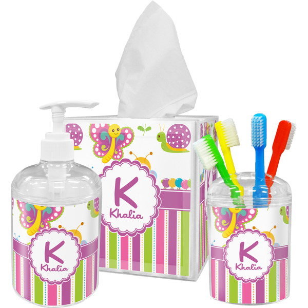 Butterflies & Stripes Bathroom Accessories Set (Personalized)