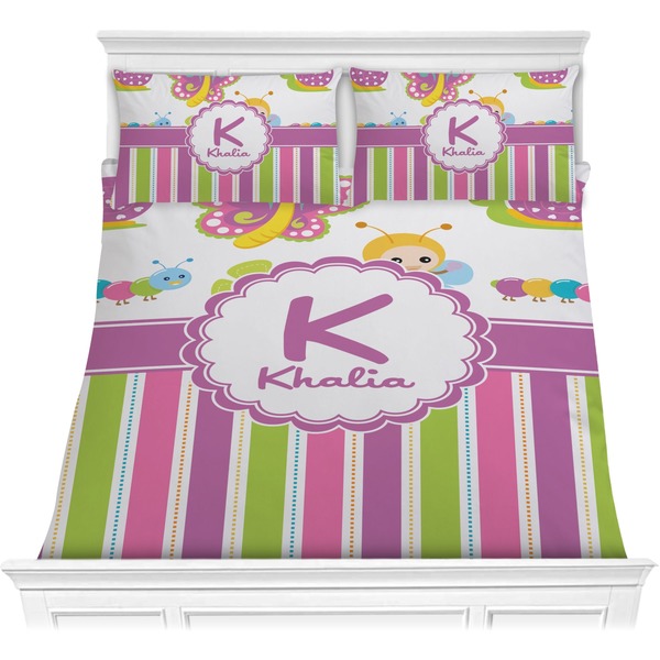 Custom Butterflies & Stripes Comforter Set - Full / Queen (Personalized)