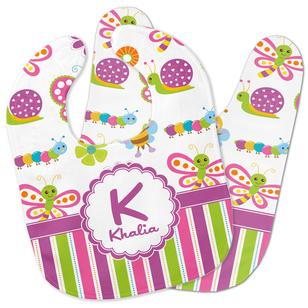 Custom Butterflies & Stripes Baby Bib w/ Name and Initial