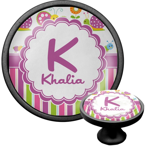 Custom Butterflies & Stripes Cabinet Knob (Black) (Personalized)