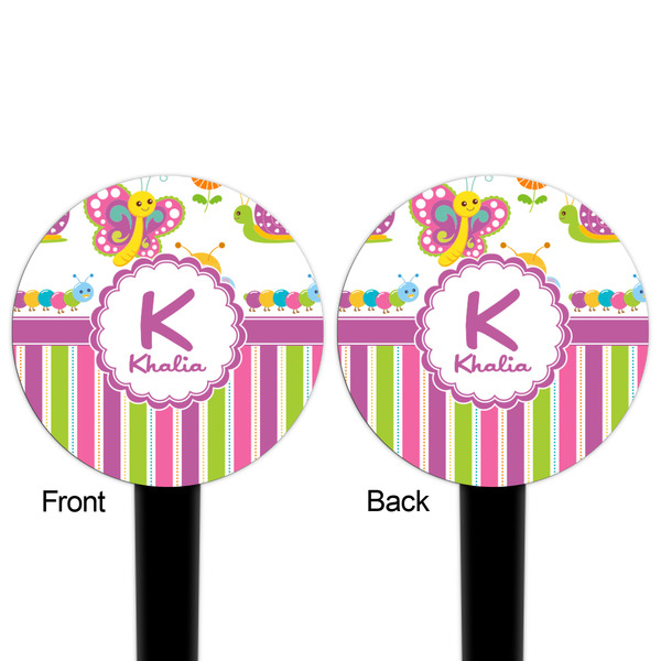 Butterflies & Stripes Black Plastic 4" Food Pick - Round - Double Sided - Front & Back