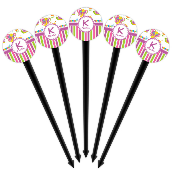 Butterflies & Stripes Black Plastic 4" Food Pick - Round - Fan View