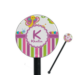 Butterflies & Stripes 5.5" Round Plastic Stir Sticks - Black - Double Sided (Personalized)
