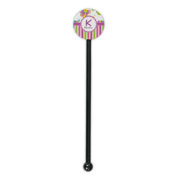 Butterflies & Stripes Black Plastic 5.5" Stir Stick - Round - Single Stick