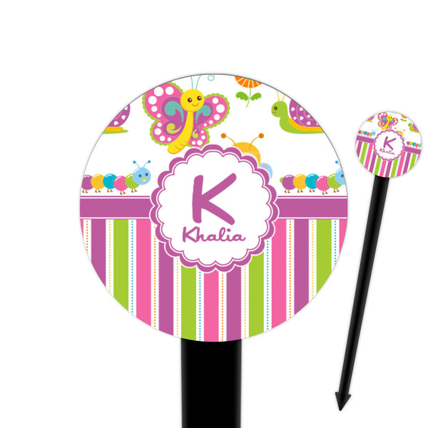 Custom Butterflies & Stripes 6" Round Plastic Food Picks - Black - Double Sided (Personalized)