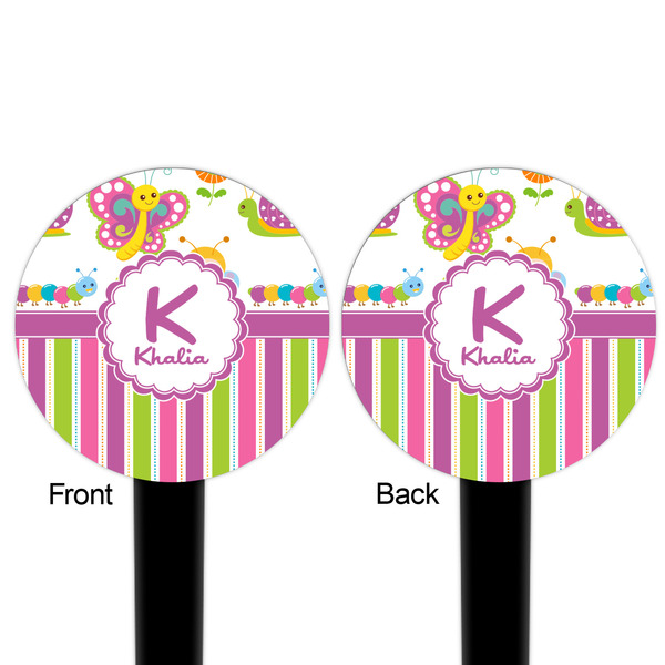 Butterflies & Stripes Black Plastic 6" Food Pick - Round - Double Sided - Front & Back
