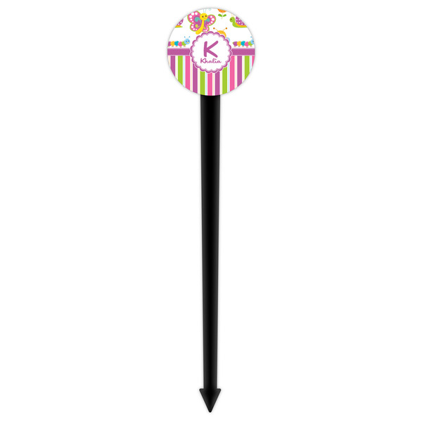 Butterflies & Stripes Black Plastic 6" Food Pick - Round - Single Pick