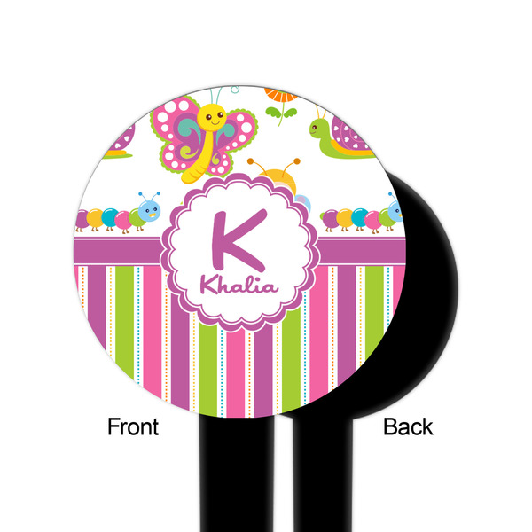 Butterflies & Stripes Black Plastic 6" Food Pick - Round - Single Sided - Front & Back