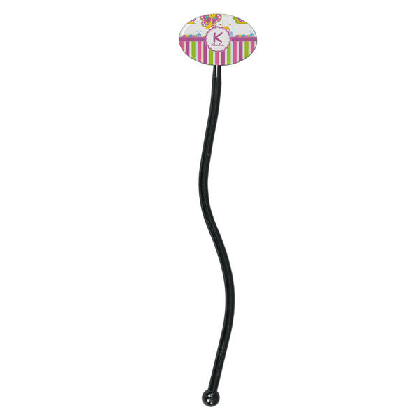 Butterflies & Stripes Black Plastic 7" Stir Stick - Oval - Single Stick