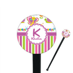 Butterflies & Stripes 7" Round Plastic Stir Sticks - Black - Single Sided (Personalized)