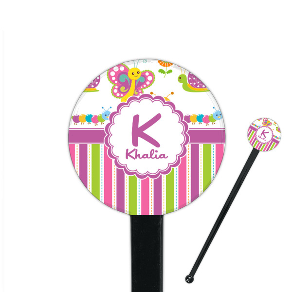 Custom Butterflies & Stripes 7" Round Plastic Stir Sticks - Black - Single Sided (Personalized)