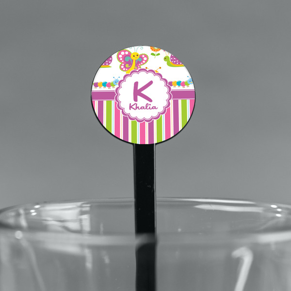 Butterflies & Stripes Black Plastic 7" Stir Stick - Round - Main