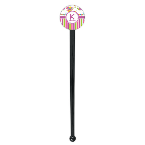 Butterflies & Stripes Black Plastic 7" Stir Stick - Round - Single Stick