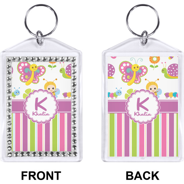 Butterflies & Stripes Bling Keychain (Front + Back)