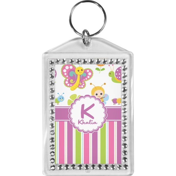 Custom Butterflies & Stripes Bling Keychain (Personalized)