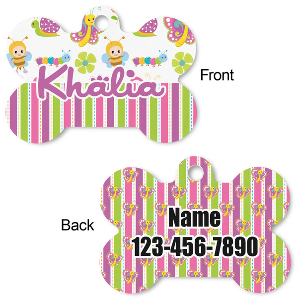 Butterflies & Stripes Bone Shaped Dog ID Tag - Large - Approval